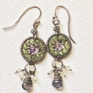 earrings 2" sterling silver amethyst aquamarine +